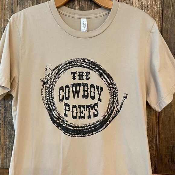 Canvas Sz M Tan Western Cotton The Cowboy Poets Lasso Short Sleeve T-Shirt - Picture 4 of 7